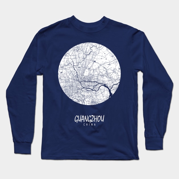 Guangzhou, Guangdong, China City Map - Full Moon Long Sleeve T-Shirt by deMAP Studio
